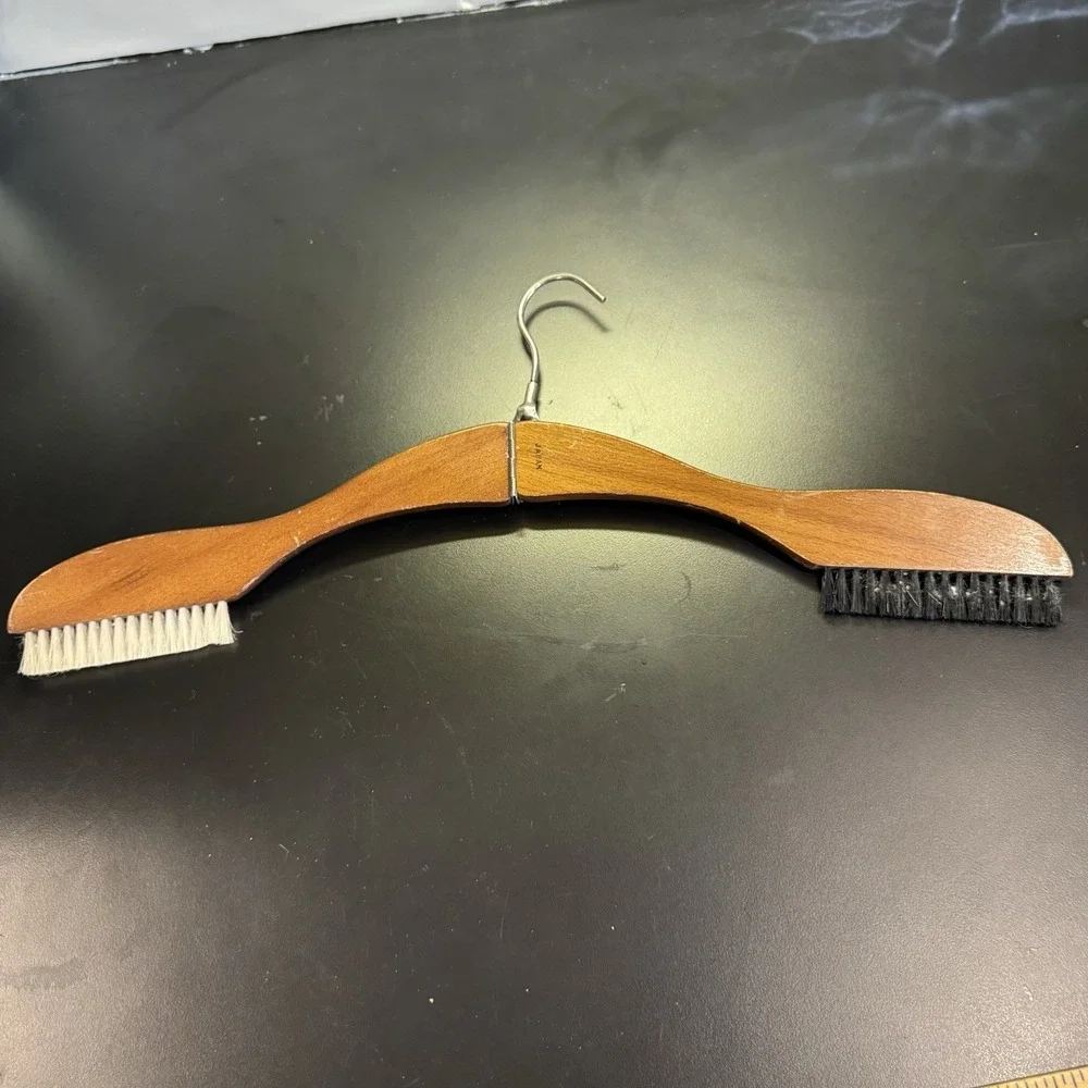 Vintage Folding Wooden Coat‎ Hanger Clothes with Brush Made in Japan